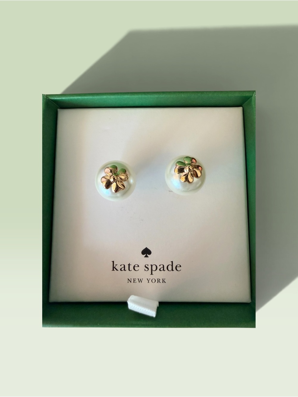 Kate Spade Pearl Stud Earrings with Gold Flower Caps - Picture 4 of 5